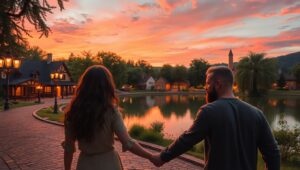 Tranquil Village at Sunset – free AI stock image