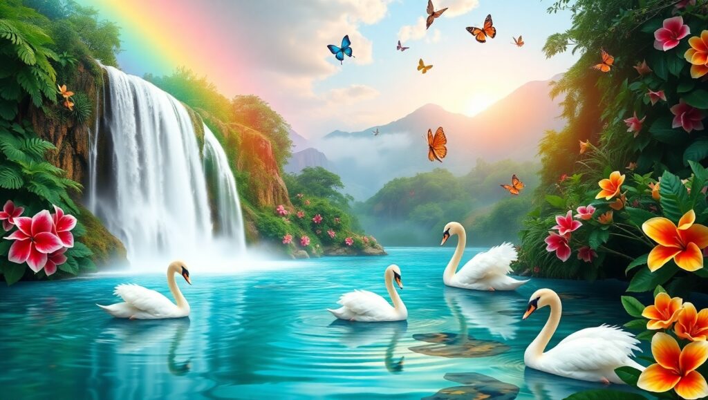 Tranquil Waterfall Elegance – free AI stock image