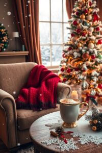 Tranquil Winter Holidays by the Fireplace – free AI stock image