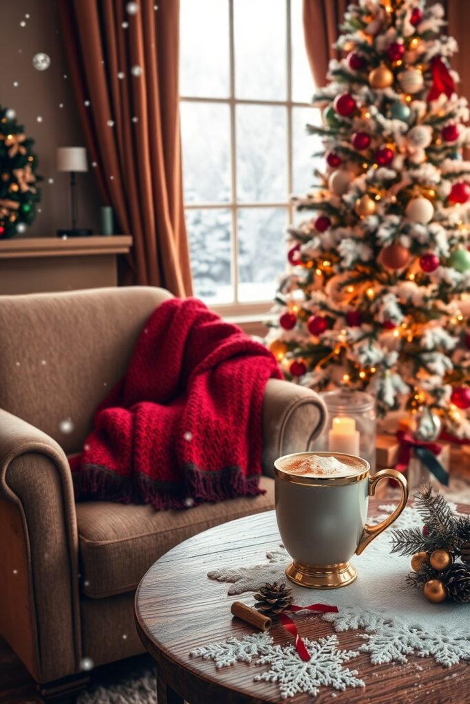 Tranquil Winter Holidays by the Fireplace – free AI stock image
