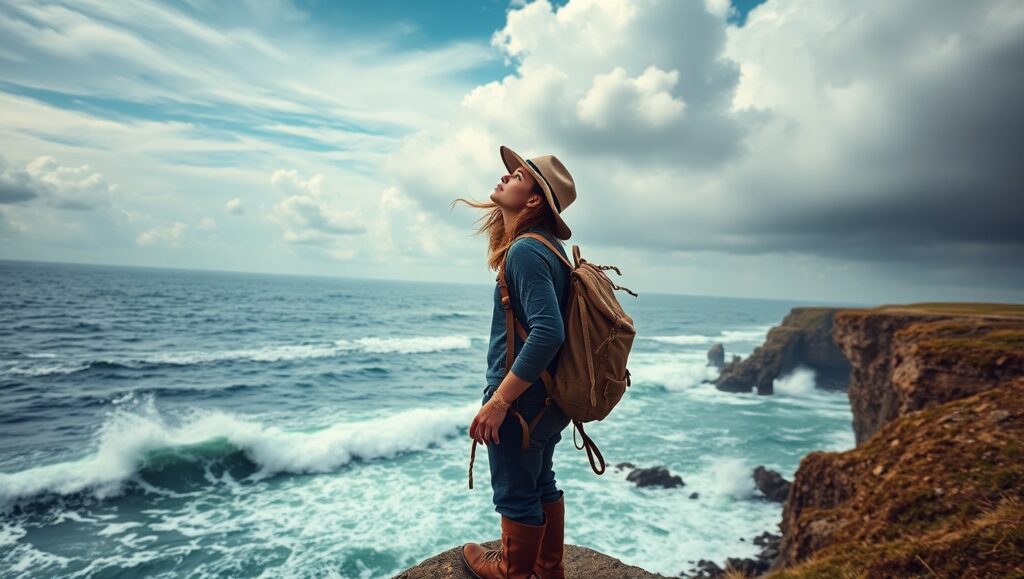 Traveler on the Cliff Edge – free AI stock image