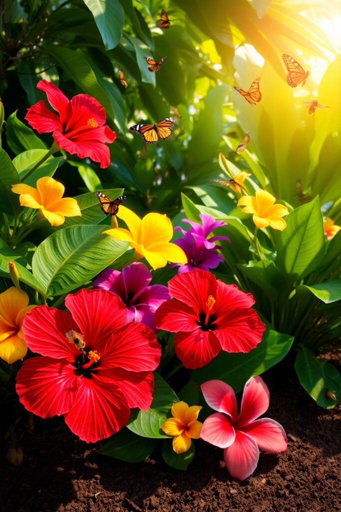 Tropical Flowers in a Lush Garden – free AI stock image