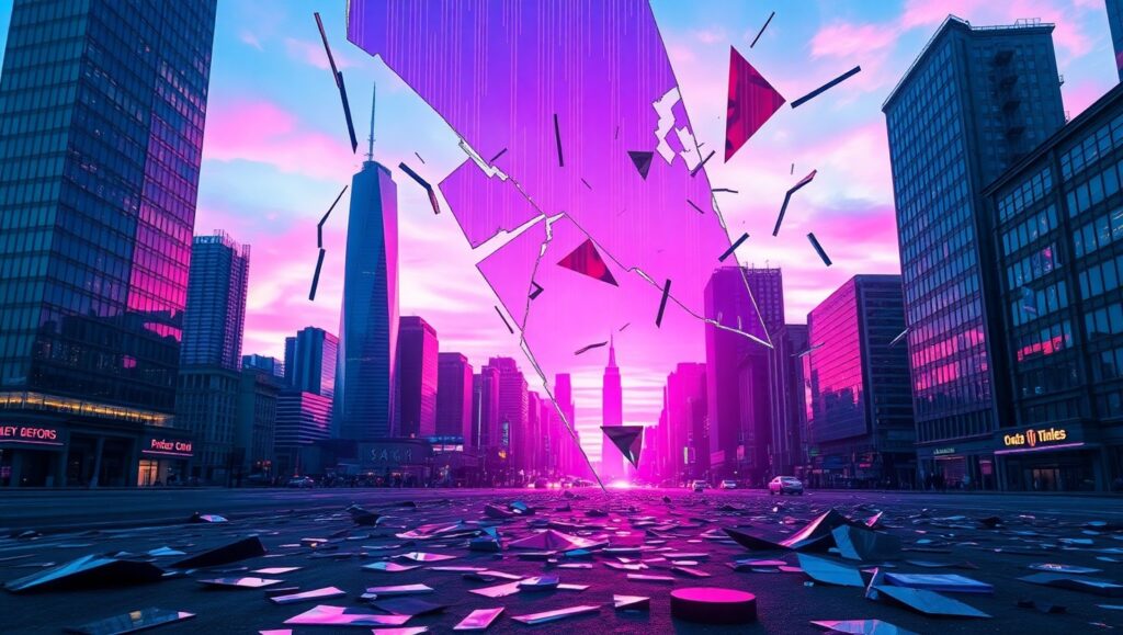 Twilight City Glitchscape – free AI stock image