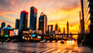 Twilight Cityscape with Bokeh Bliss – free AI stock image