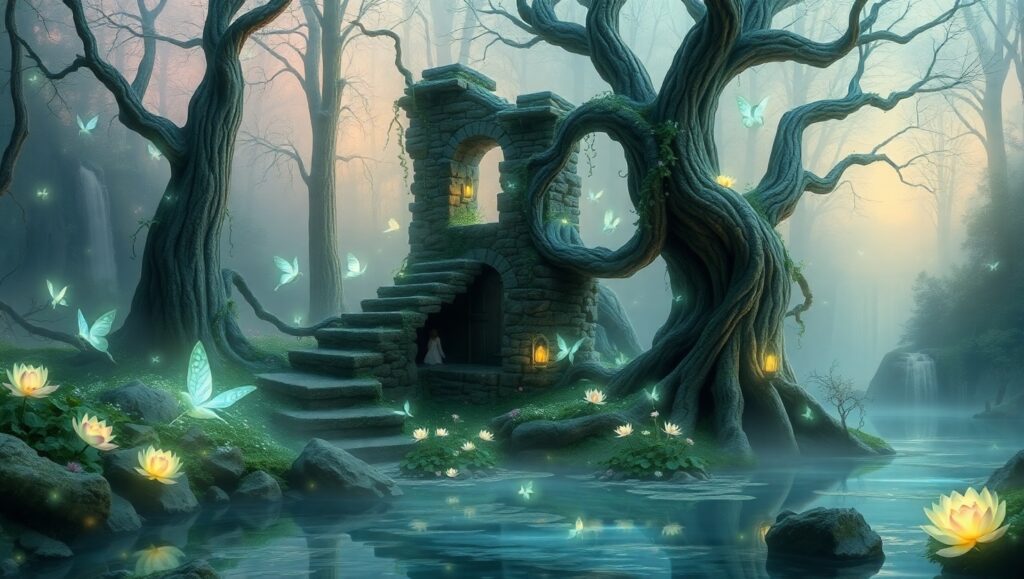 Twilight Enchantment in a Mystic Forest – free AI stock image