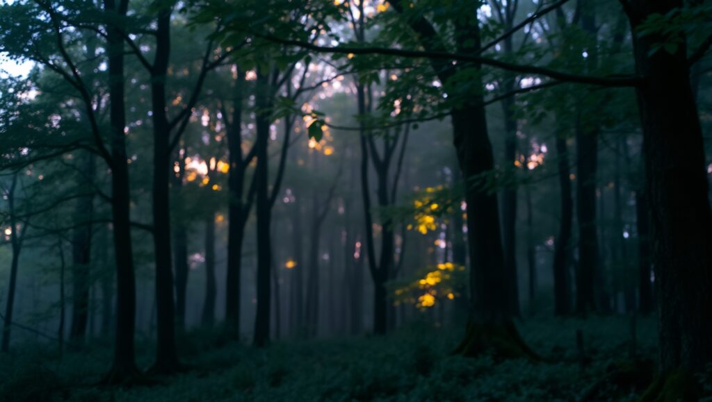 Twilight Forest Bokeh Magic – free AI stock image