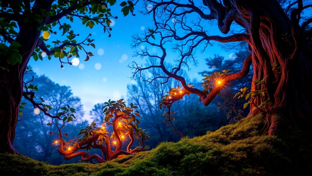 Twilight Forest Bokeh Magic – free AI stock image