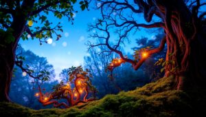 Twilight Forest Bokeh Magic – free AI stock image