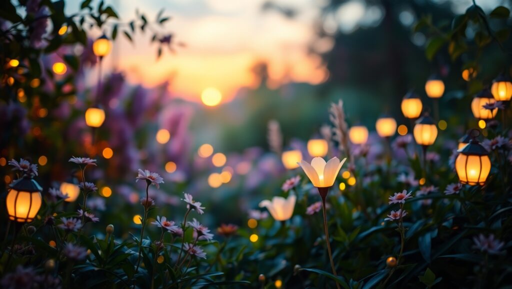 Twilight Garden of Bokeh Lights – free AI stock image