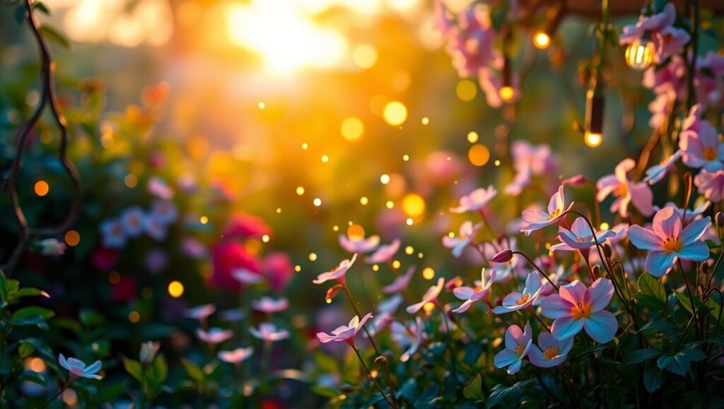Twilight Garden of Bokeh Lights – free AI stock image