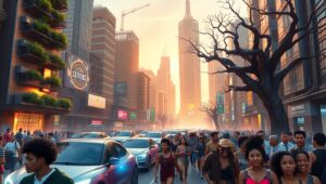 Twilight in a Futuristic City – free AI stock image