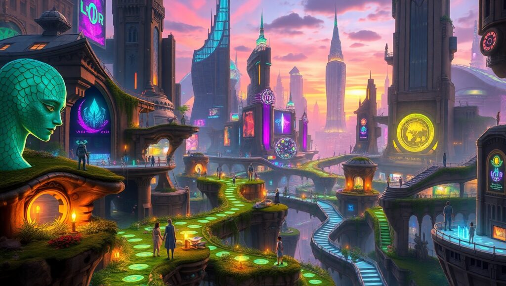 Twilight in a Futuristic Cityscape – free AI stock image