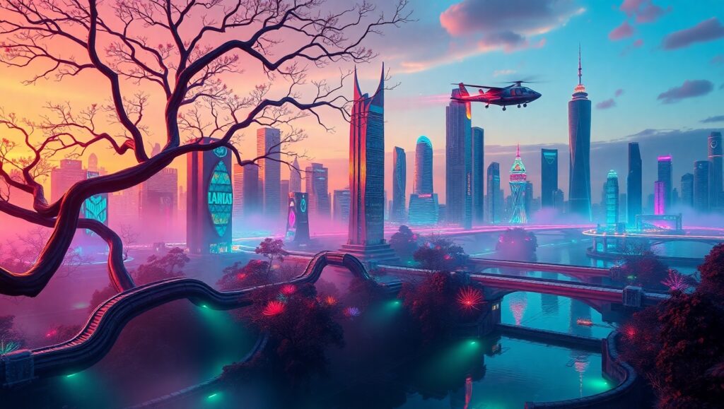 Twilight in the Future City – free AI stock image