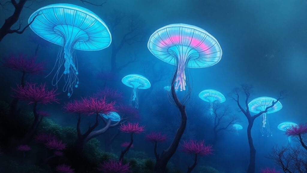 Twilight Jellyfish Forest – free AI stock image