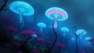 Twilight Jellyfish Forest – free AI stock image
