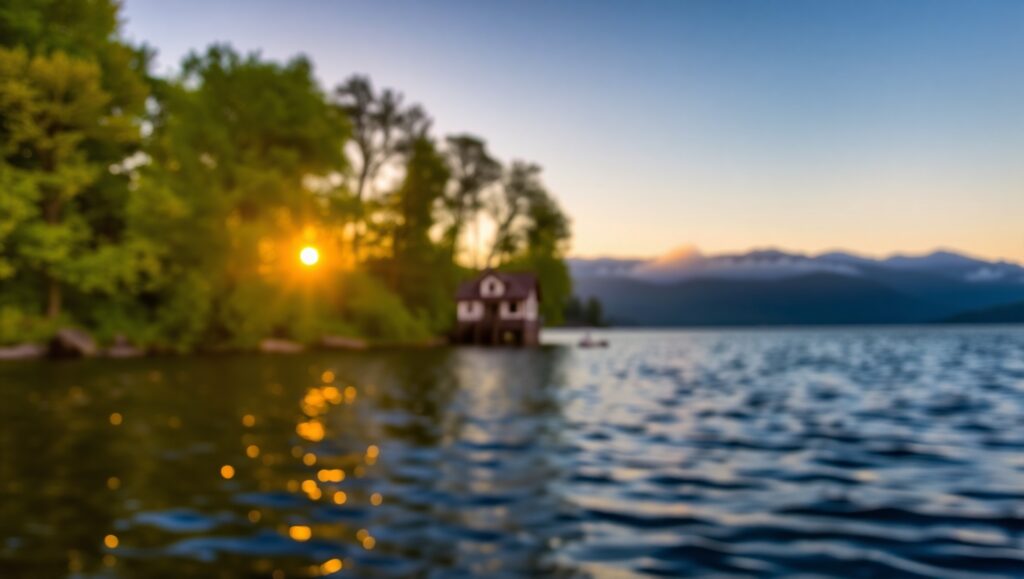 Twilight Lake Serenity Bokeh – free AI stock image