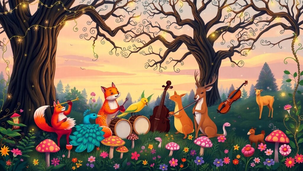 Twilight Melody in the Forest – free AI stock image