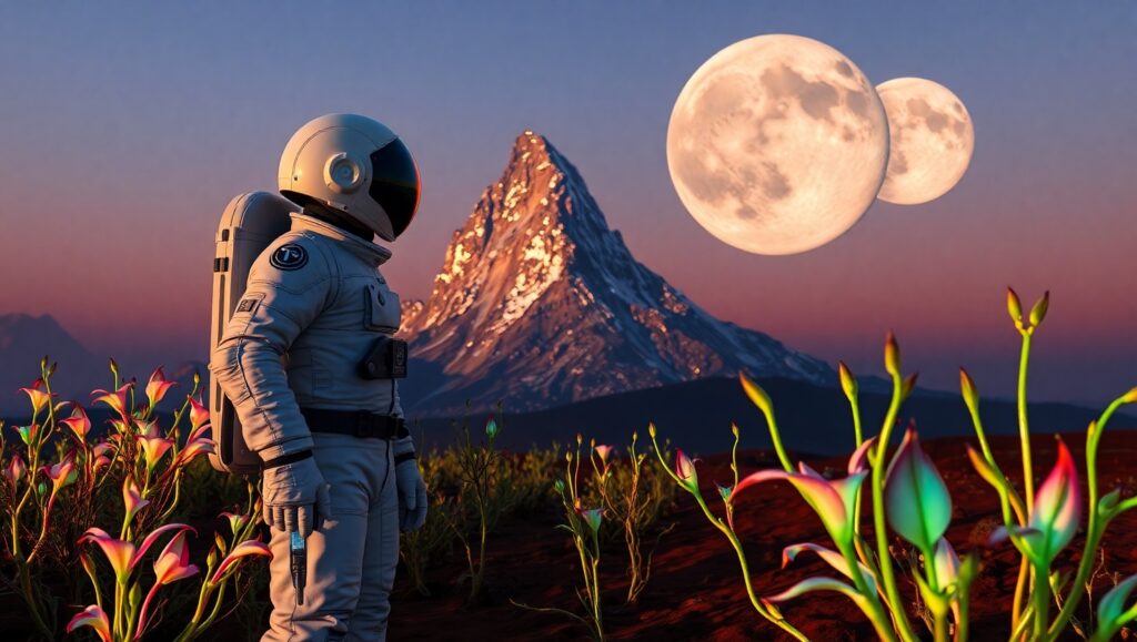 Twilight on Alien Moons – free AI stock image