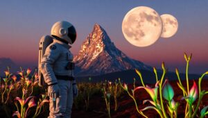 Twilight on Alien Moons – free AI stock image