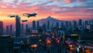 Twilight Over a Future City – free AI stock image