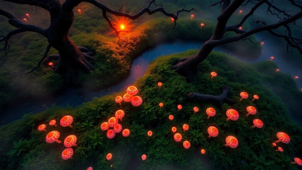 Twilight Overhead Forest Wonders – free AI stock image