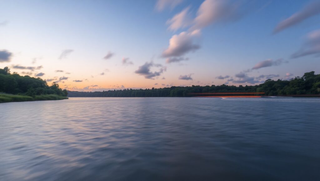 Twilight Reflections on a Calm Lake – free AI stock image