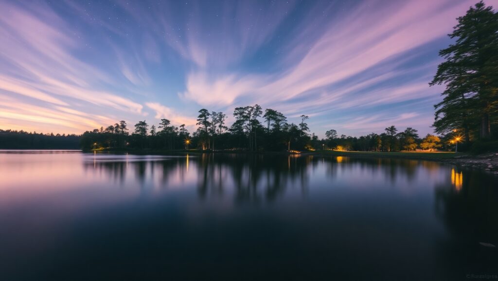 Twilight Reflections on Serene Lake – free AI stock image