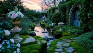 Twilight Serenity in a Garden – free AI stock image