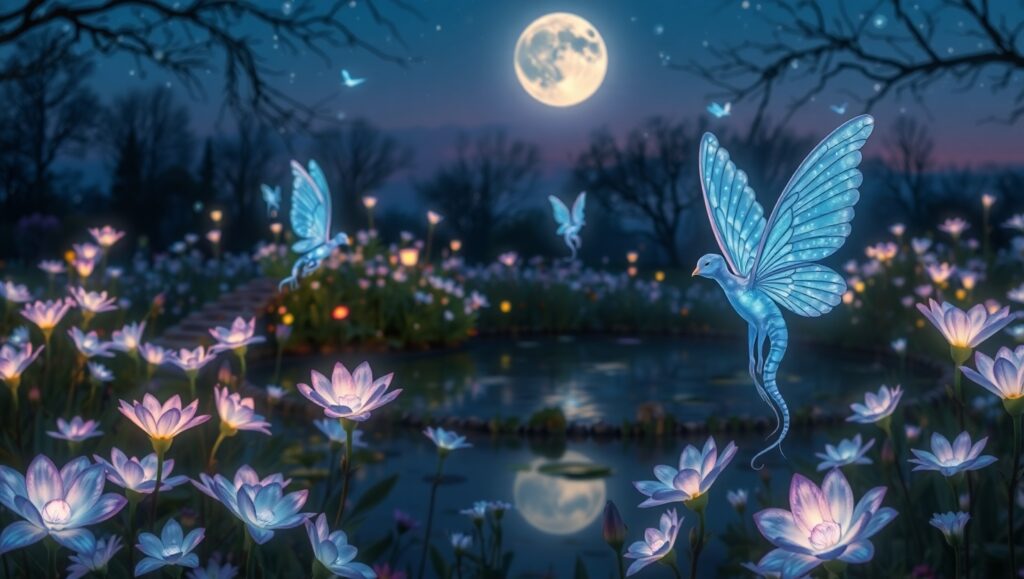 Twilight Serenity in a Magical Garden – free AI stock image