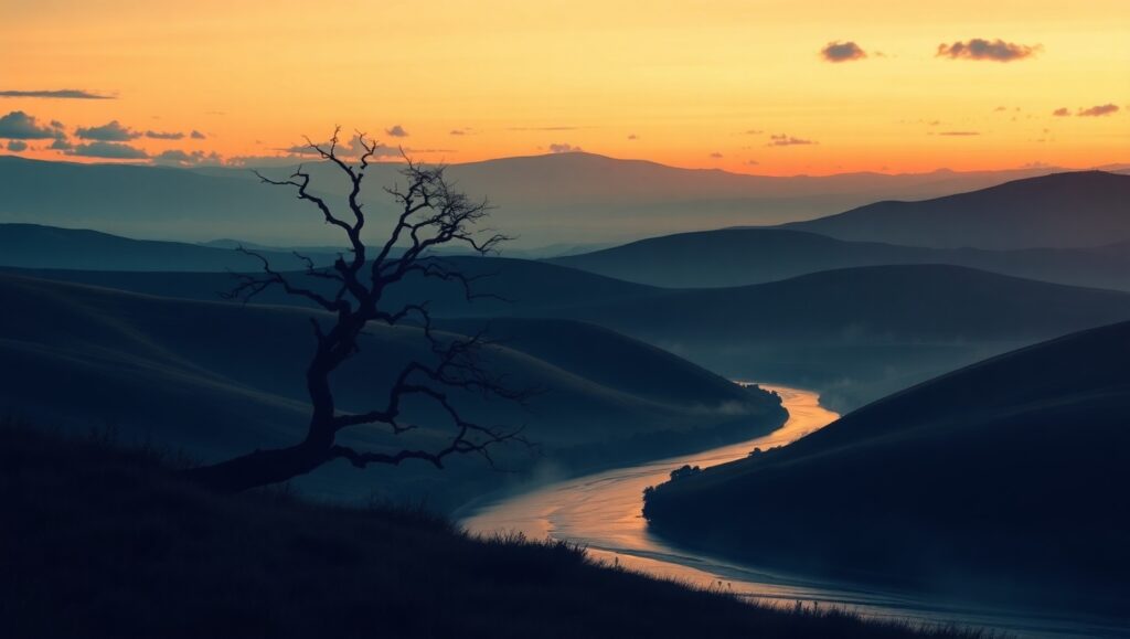 Twilight Serenity in Duotone – free AI stock image