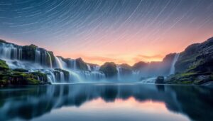 Twilight Serenity with Star Trails – free AI stock image