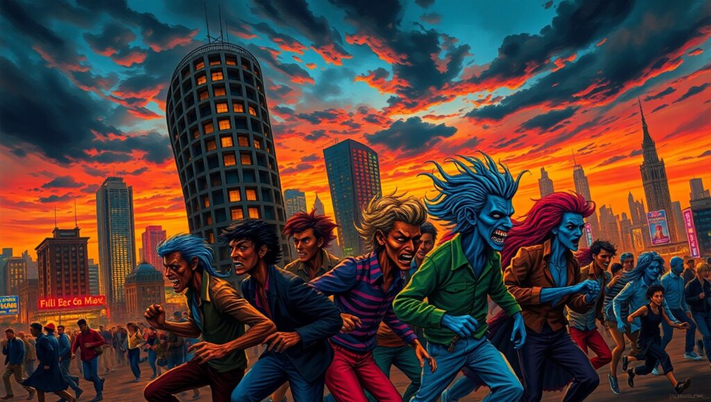 Twilight Turmoil in the City – free AI stock image