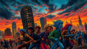 Twilight Turmoil in the City – free AI stock image