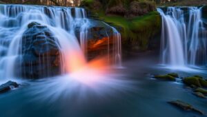 Twilight Waterfall in Long Exposure – free AI stock image