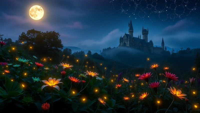 Twilight Whimsy in a Dreamy Garden – free AI stock image