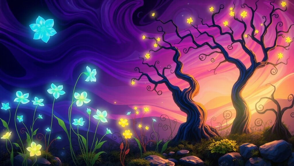 Twilight Whimsy in the Garden – free AI stock image