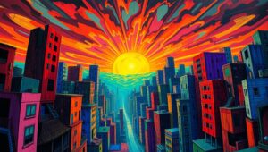 Twisted City at Dusk – free AI stock image