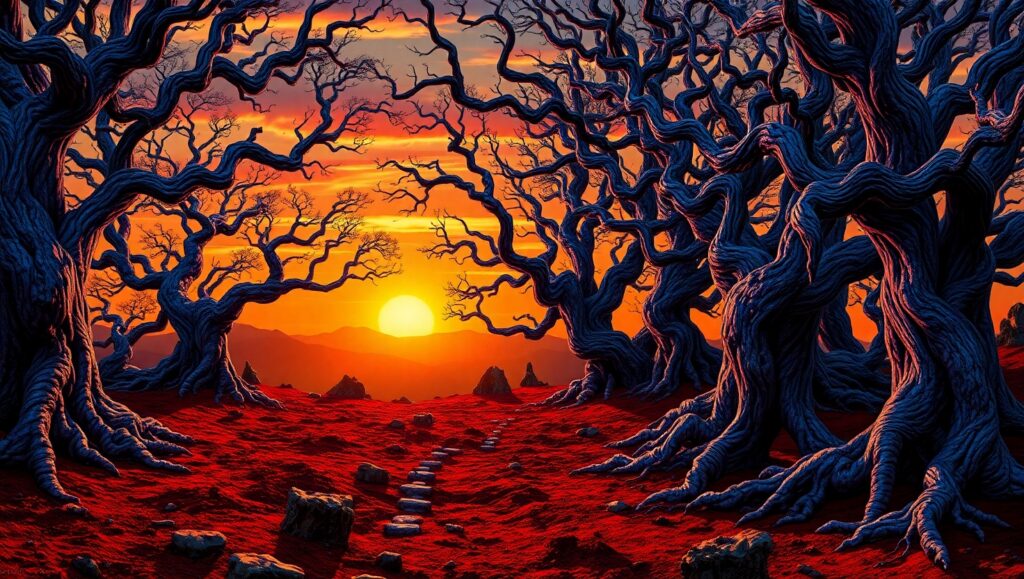 Twisted Emotions Under Sunset – free AI stock image