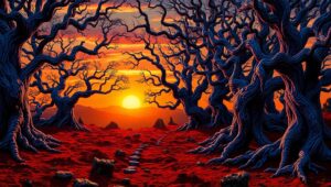 Twisted Emotions Under Sunset – free AI stock image