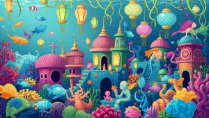 Underwater City of Colorful Creatures – free AI stock image