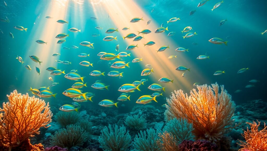 Underwater Dance of Colorful Fish – free AI stock image