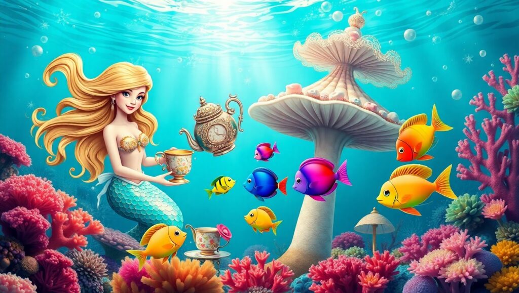 Underwater Fantasy Tea Party – free AI stock image