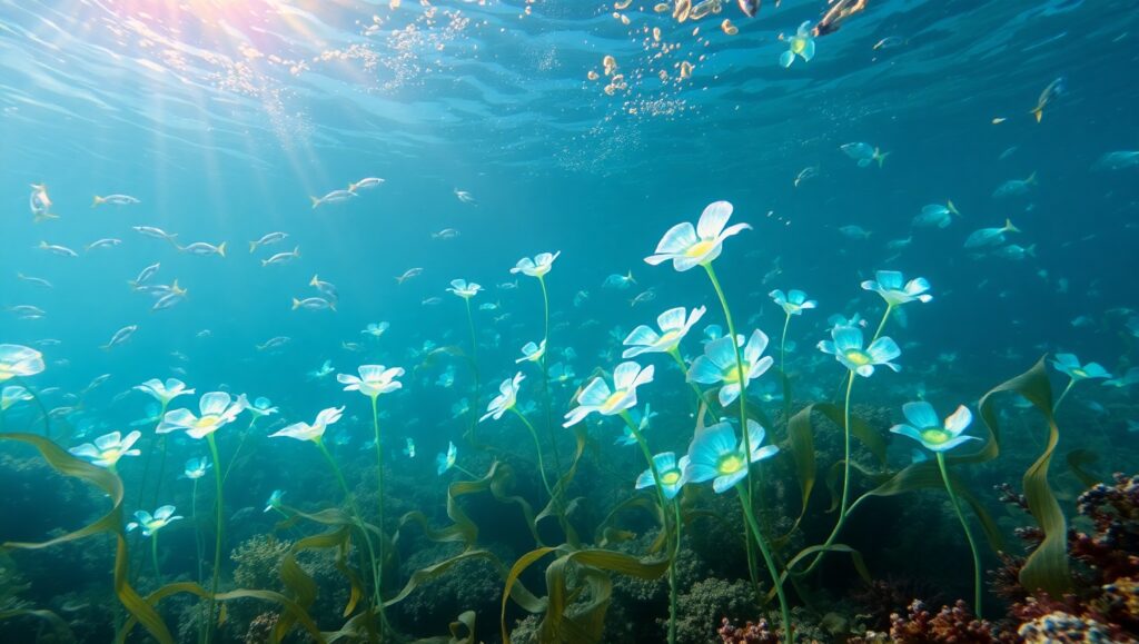 Underwater Garden of Light – free AI stock image