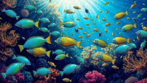 Underwater Kaleidoscope in Pointillism – free AI stock image