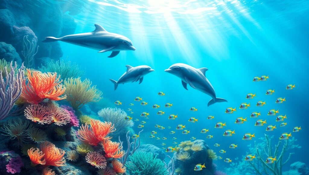 Underwater Whimsy with Dolphins – free AI stock image