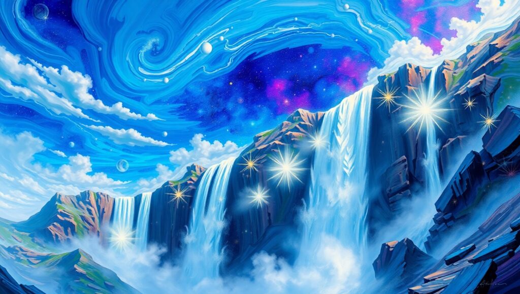 Upward Waterfalls in Cosmic Dance – free AI stock image