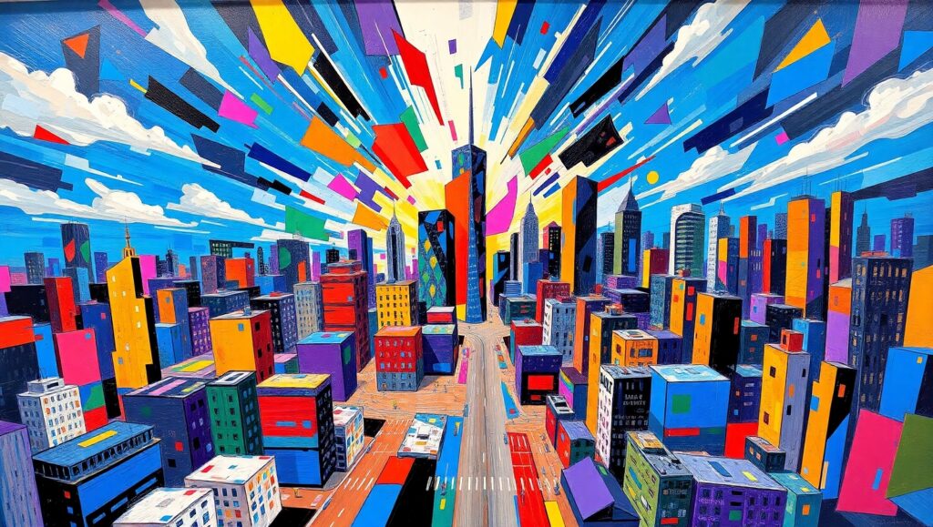 Urban Chaos in Cubist Form – free AI stock image