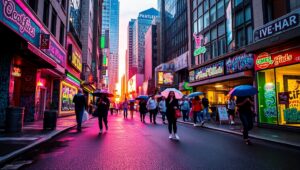 Urban Dusk: City Life Unfolding – free AI stock image