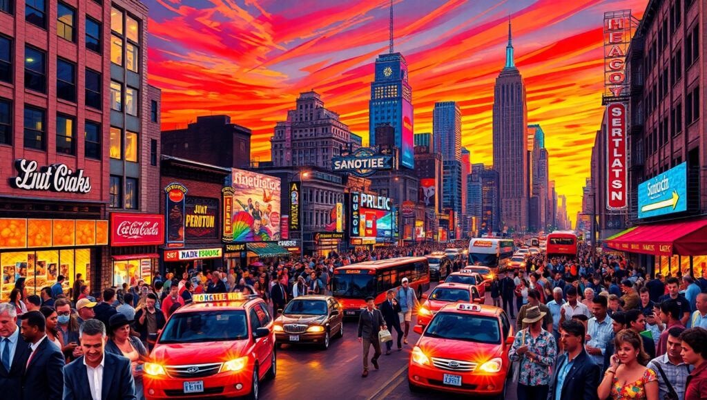 Urban Energy in Pointillism – free AI stock image