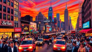 Urban Energy in Pointillism – free AI stock image